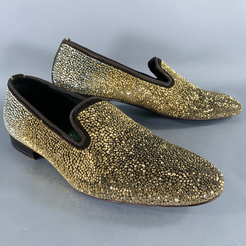 LOUIS LEEMAN Size 9 Gold Silver Rhinestone Velvet Slip On Loafers