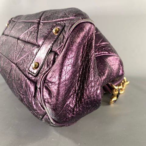 MARC JACOBS Purple Metallic Quilted Leather Satchel- Top Handles  Handbag