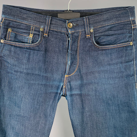 RAG & BONE Size 30 Navy Contrast Stitch Cotton Straight Selvedge Jeans