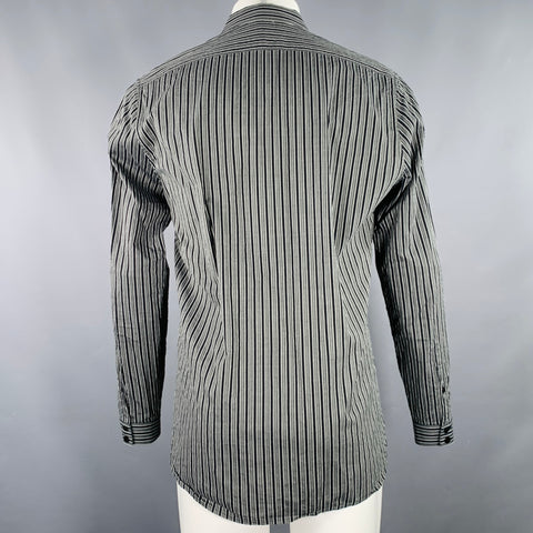 SAINT LAURENT Size 40 Black Grey Stripe Cotton Spread Collar Long Sleeve Shirt