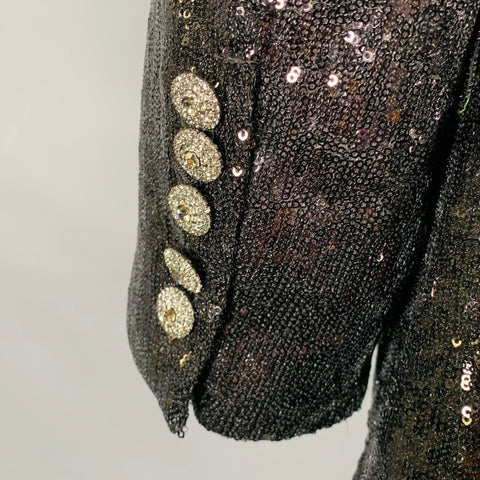 BILLIONAIRE COUTURE Size 48 Black Sequined Polyester Peak Lapel Sport Coat