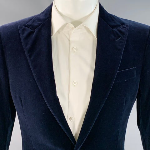 RALPH LAUREN Size 38 Regular Navy Cotton Velvet Peak Lapel Sport Coat