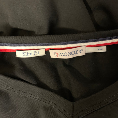 MONCLER Size L Black Cotton Blend V Neck T Shirt