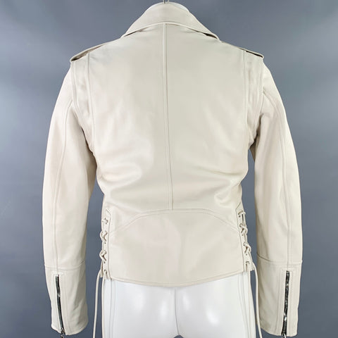 ALEXANDER MCQUEEN Size 38 Off White Leather Biker Jacket