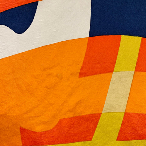 CHRISTIAN DIOR Orange Blue Color Block Silk Twill Square Scarf