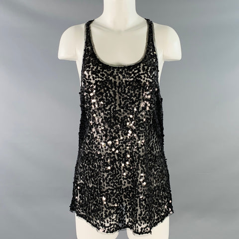 DKNY Size 0 Black Nylon Sequined Racerback Tank Dress Top