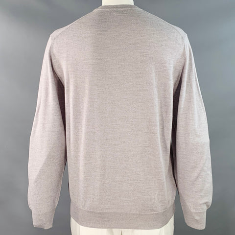 PRINGLE Taille L Gris Laine Mérinos Col Rond Finitions Nervurées Pull