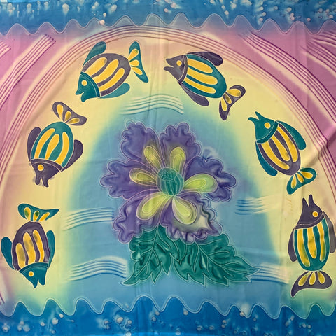 NO BRAND Blue Multi Color Watercolor Fish Scarf Shawl
