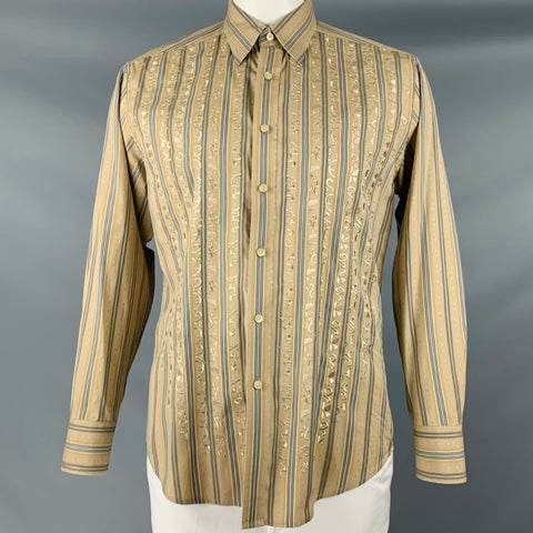 ROBERT GRAHAM Camisa de manga larga con botones de algodón bordado caqui talla L
