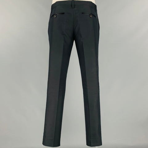 DSQUARED2 Size 44 Black Cotton Silk Peak Lapel Tuxedo