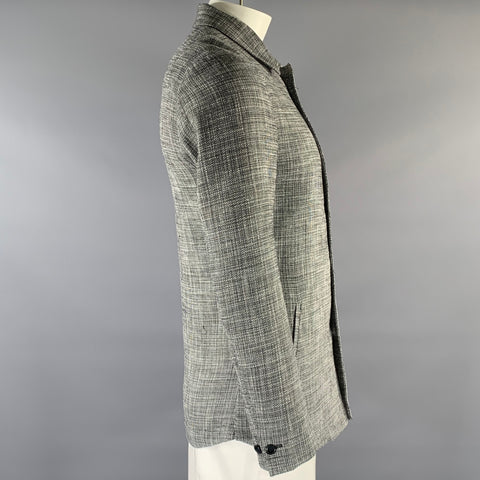 KLEIN EPSTEIN & PARKER Thimm Size L Black White & Black Heather Wool Blend Coat