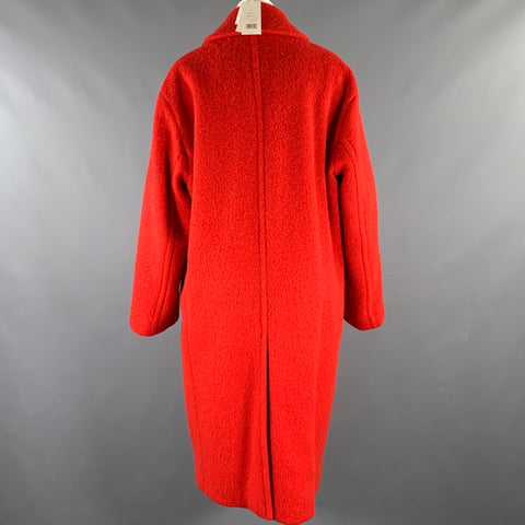 VINCE Size L Red Alpaca Blend Textured Notch Lapel Coat
