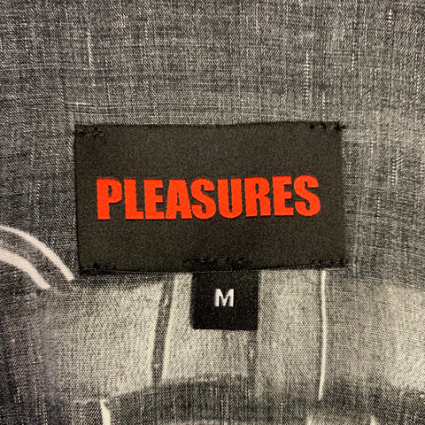 PLEASURES Size M Black White Print Rayon Camp Short Sleeve Shirt