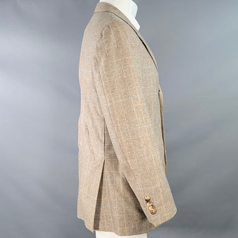 BRUNELLO CUCINELLI Size 38 Grey Taupe Plaid Wool Cashmere Notch Lapel Sport Coat