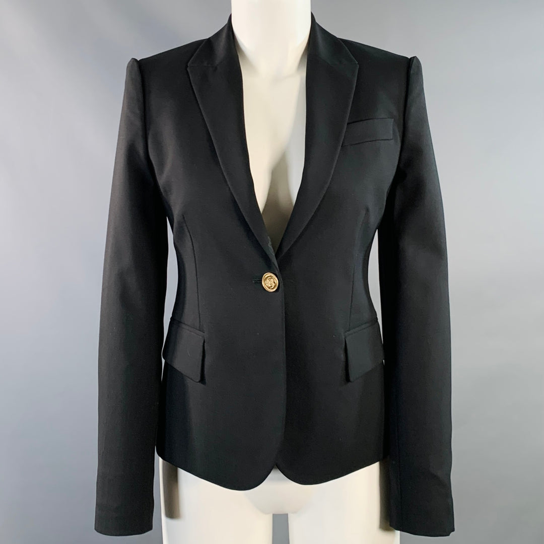GUCCI Size 2 Black Wool Blend Peak Lapel Jacket Blazer