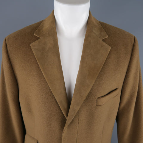 GIANNI VERSACE M Beige Wool Suede Notch Lapel Coat