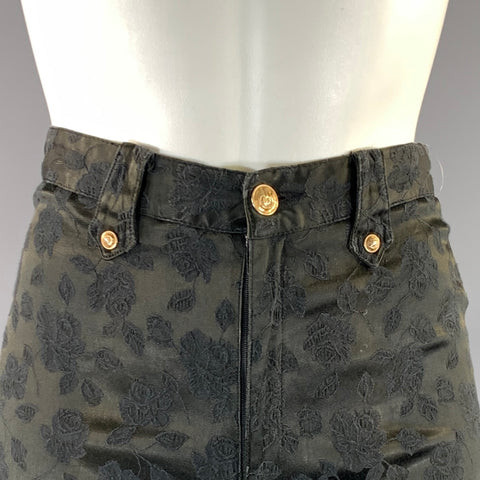 CHRISTIAN LACROIX Size 0 Black Green Cotton Blend Jacquard Casual Pants