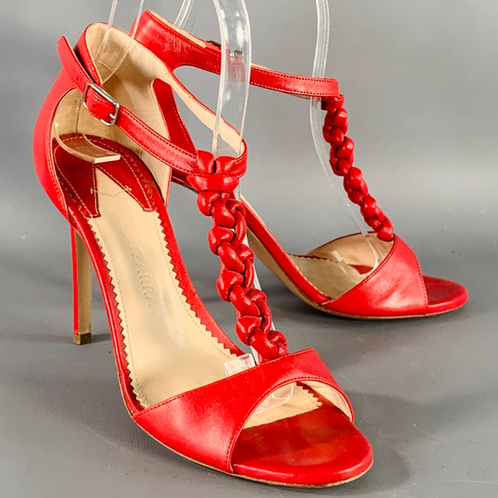 ALTUZARRA Sandales à talon aiguille et bride tressée rouge T 37