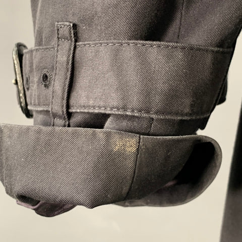 BURBERRY LONDON Size 44 Black Cotton Double Breasted Belted Trenchcoat