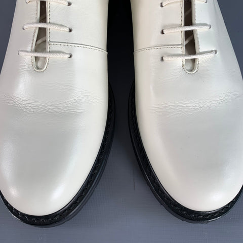 LEGRES Size 11 White Leathre Lace-Up Zipper Ankle Boots