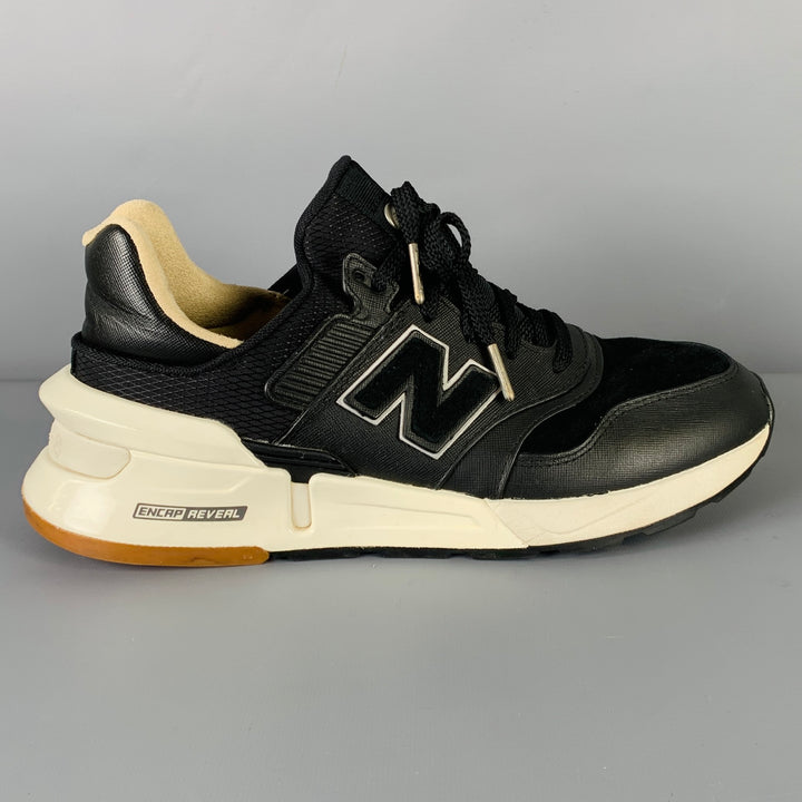 NEW BALANCE Size 8 Black White Saffiano Leather Suede Athletic Sneakers