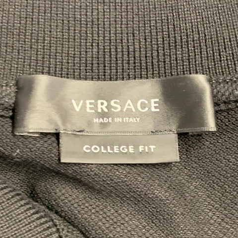 VERSACE Size XXL Black Multi Color Mixed Patterns Cotton Pique Half Placket Polo