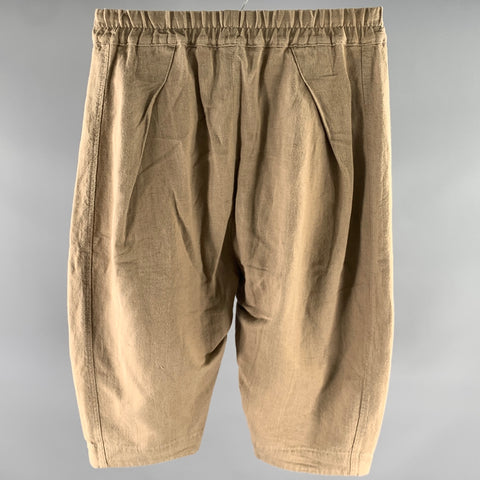 BY WALID Size S Khaki Woven Linen Elastic Waistband Shorts
