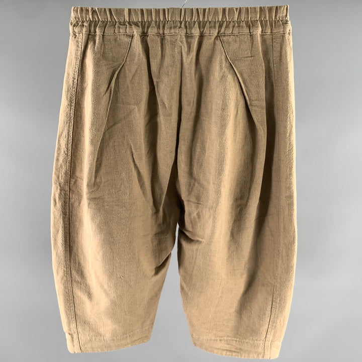 BY WALID Size S Khaki Woven Linen Elastic Waistband Shorts
