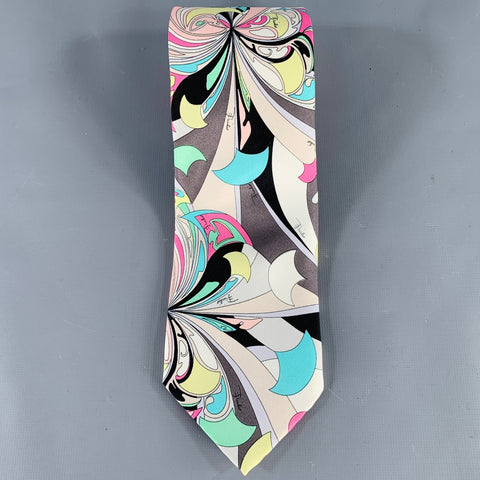 EMILIO PUCCI Black Multi Color Abstract Silk Tie