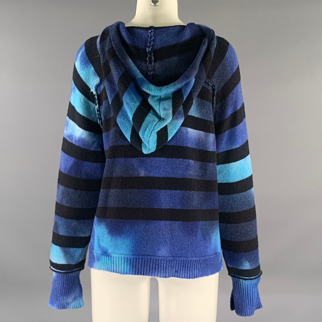 RAQUEL ALLEGRA Size S Blue Black Wool Blend Stripe Hooded Pullover