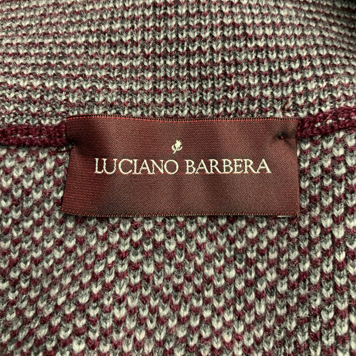 LUCIANO BARBERA Taille S Bordeaux Gris Tricot Cachemire Coude Patch Demi Zip Pull