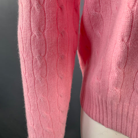 POLO by RALPH LAUREN Size M Pink Cable Knit Cashmere Crew Neck Pullover