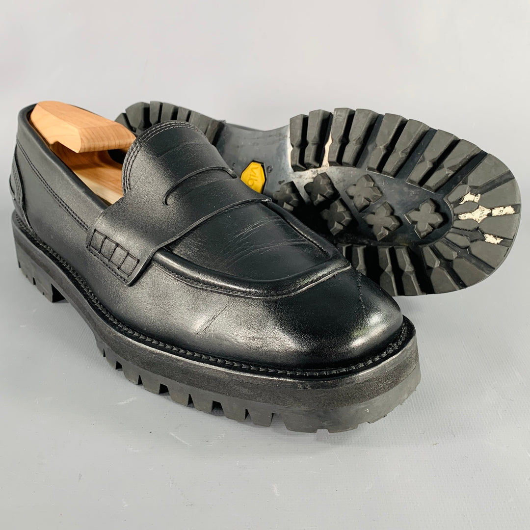 DRIES VAN NOTEN Size 10 Black Leather Penny Loafers