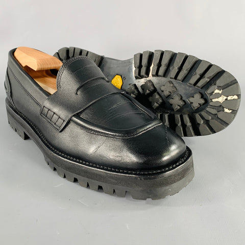 DRIES VAN NOTEN Size 10 Black Leather Penny Loafers