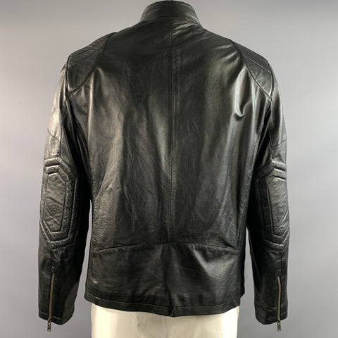 RON TOMSON Size L Black Quilted Leather Biker Jacket