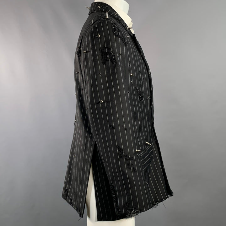 LIBERAL YOUTH MINISTRY Size M Black Grey Pinstripe Wool Double Breasted Studded Sport Coat