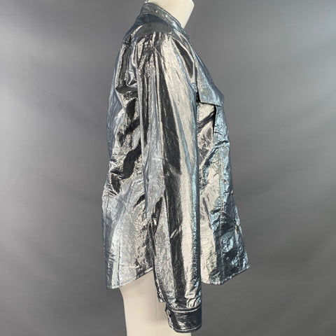 A.L.C. Size 4 Metallic Silver Cotton Blend Snaps Collarless Jacket
