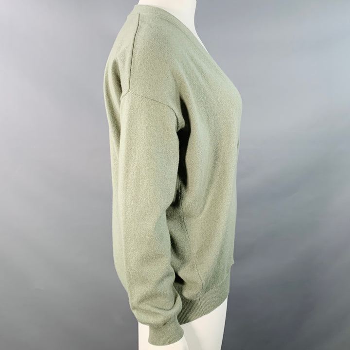 BRUNELLO CUCINELLI Size L Sage Green Cashmere Monili Beaded One Pocket V-Neck Cardigan