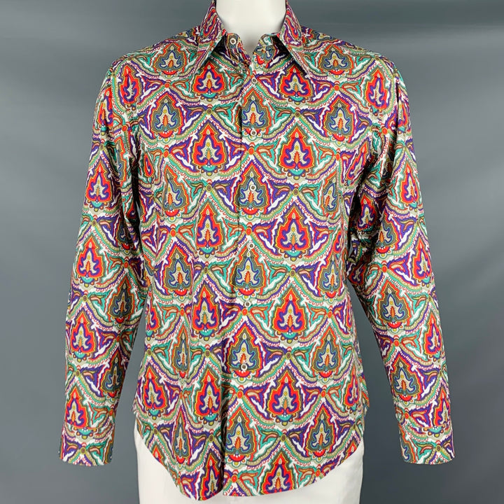 ROBERT GRAHAM Talla L Camisa de manga larga con botones de algodón con estampado multicolor