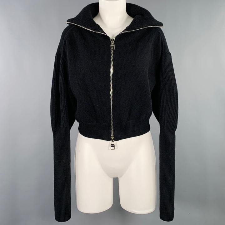 ALEXANDER MCQUEEN Size M Black Wool Cashmere Zip Up Cardigan