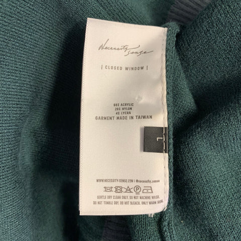 NECESSITY SENSE Size L Green Grey Plaid Acrylic Blend Double Layer Sweater