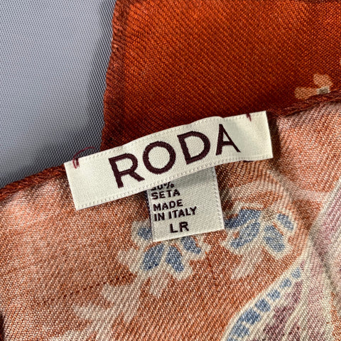RODA Orange Blue Leaves Wool Silk Pocket Square