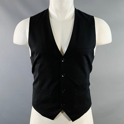 THEORY Size 40 Black Virgin Wool Blend V-Neck Vest
