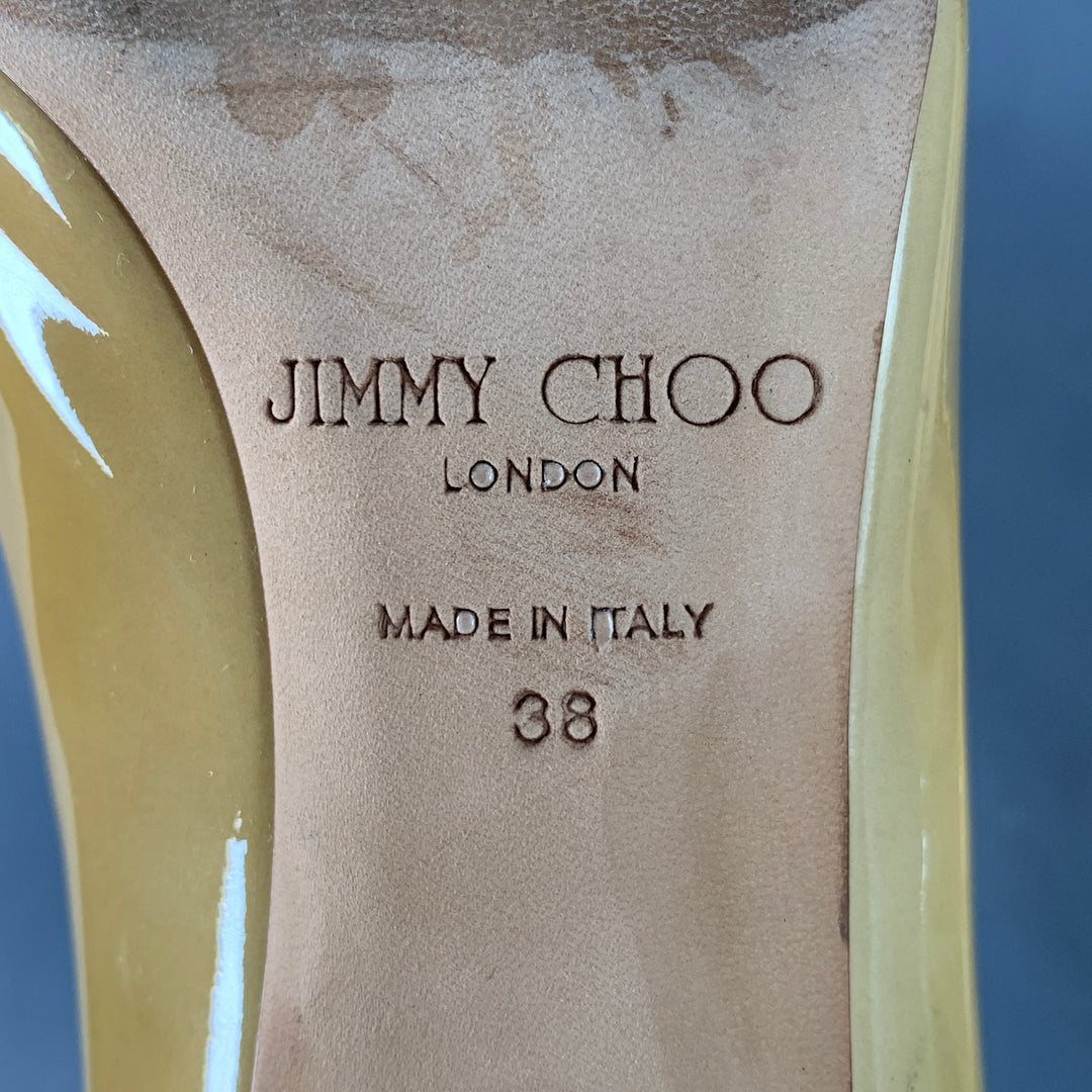 JIMMY CHOO Size 8 Tan Patent Leather Peep Toe Pumps