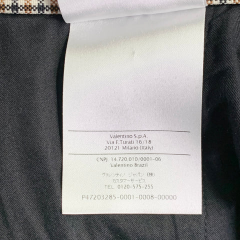VALENTINO Taille 38 Costume en Laine à Carreaux Noirs, Blancs et Fauves avec Revers Cranté