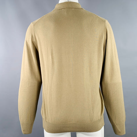 TOSCANO Size S Khaki Cotton Blend Long Sleeve Polo Pullover