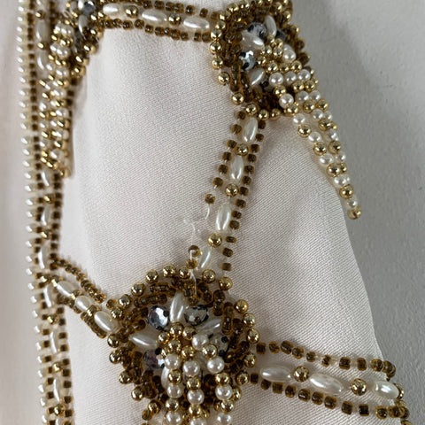 VICTORIA ROYAL Size 12 Cream Polyester Beaded Shawl Collar Jacket Blazer