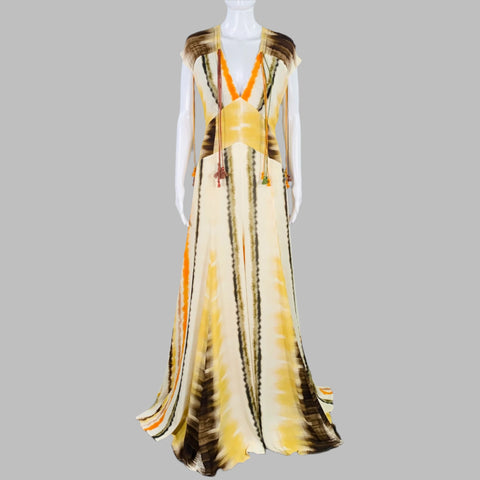 SILVIA TCHERASSI Size S Marion Cream Multi Color Viscose Tie Dye Sleeveless Long Dress