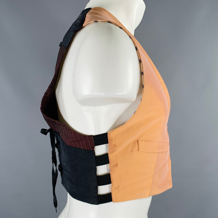 JEAN PAUL GAULTIER Size M Gold Burgundy Mixed Fabrics Cropped Vest