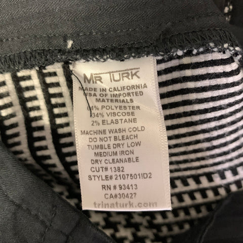 MR TURK Size 30 White Black Glen Check Polyester Blend Slim Fit Pants
